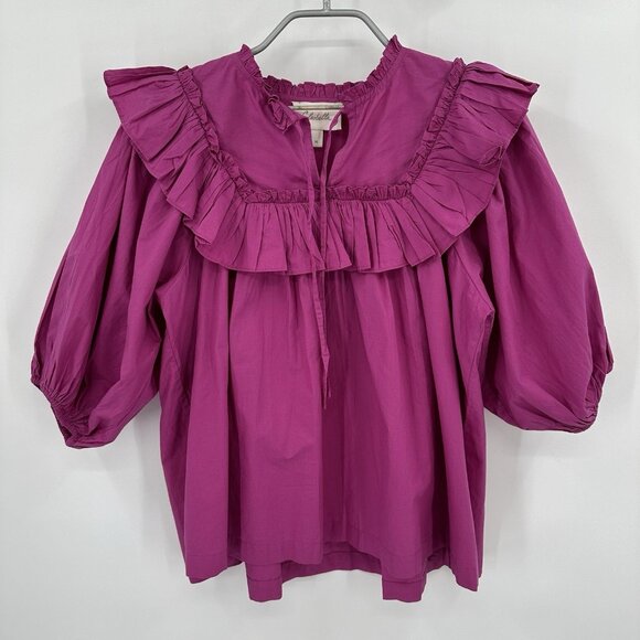 Cleobella Tops - Cleobella Purple Ruffle Front Blouse size M Medium 100% Organic Cotton Top NEW